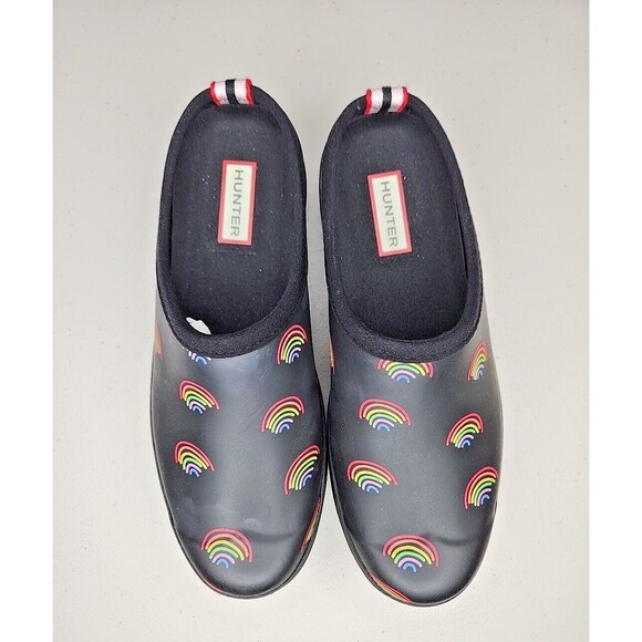 Nwb Hunter Women's Original Waterproof Play Mini Rainbow Print Clogs Size 8 - Picture 2 of 12